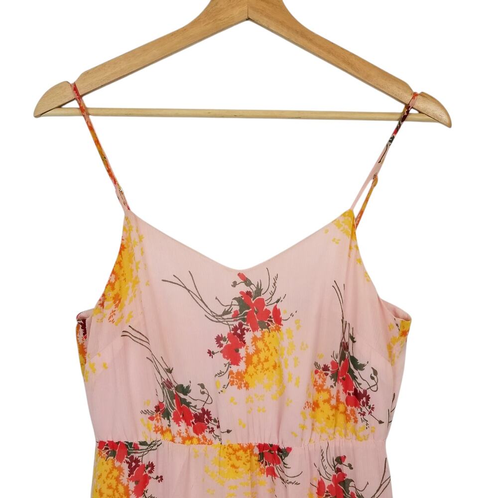 J. Crew Mercantile Tiered Midi Maxi Slip Dress Pink Yellow Red Sunburst Bouquet - Picture 4 of 8